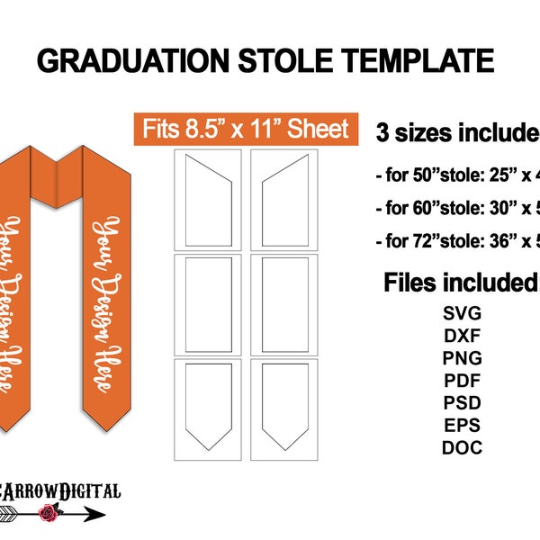 Graduation Stole Template SVG | Stole Sublimation Template Bundle, Printable on 8.5" x 11"