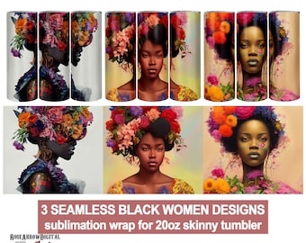 Zwarte Vrouwen Tumbler Wrap PNG Bundel | Afro American Queen Designs | Naadloze sublimatie