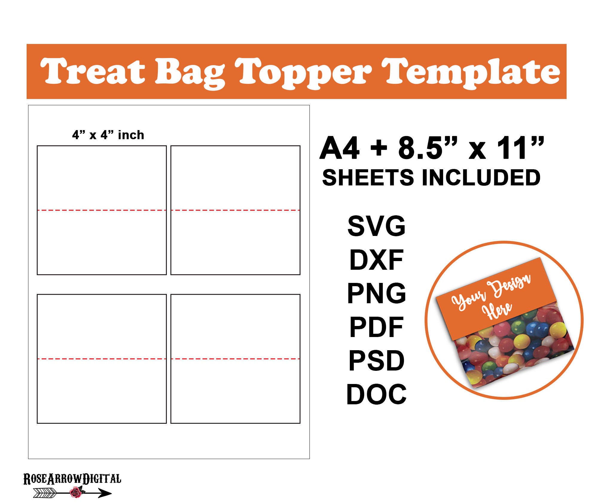 Treat Bag Topper Template SVG Candy Bag Topper Printable Etsy