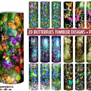Gobelet d'emballage papier peint papillon | Gobelet fantaisie en sublimation pour modèle skinny 20 oz