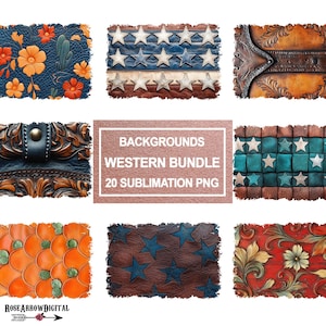Western Sublimations Hintergrund PNG Bundle | 3D Punzierte Leder T-Shirt Patches | Südwesten