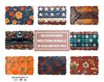 Western Sublimation Background PNG Bundle | 3D Tooled Leather T-shirt Patches | Southwest