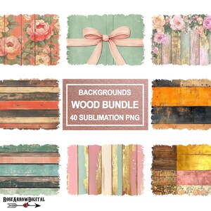 Pacchetto di sfondi PNG per sublimazione effetto legno / toppe shabby chic / stile cottagecore