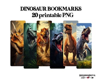 Dinosaur Bookmarks Printable PNG Bundle | Dino Bookmarks for Kids and Boys Sublimation Designs