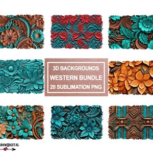 Western Sublimation Hintergrund PNG Bundle | 3D punzierte Leder T-Shirt Aufnäher | Südwesten