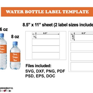 Modèle d’étiquette de bouteille d’eau SVG Bundle | Autocollant Sublimation pour papier 8.5"x11 »