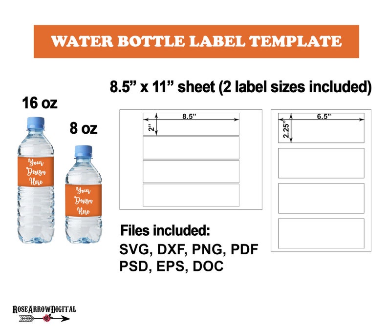 Water Bottle Label Template SVG Bundle Sticker Sublimation for 8.5x11