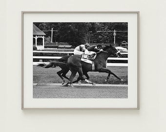 Saratoga Race Track Photo: Black and White Horse Racing Art (Digital Download)