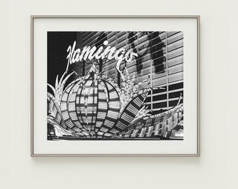 Las Vegas Flamingo Hotel Neon Sign Photo: Retro Vegas Strip Black & White Print (8x10)