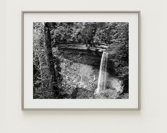 Tunnel Falls Black and White Photography Print – Indiana Nature Wall Art (Digital Download)