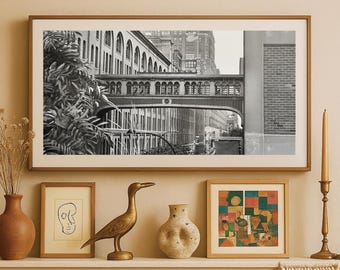 NYC High Line Photography Print: Black and White Film Architecture (Samsung Frame TV Art)