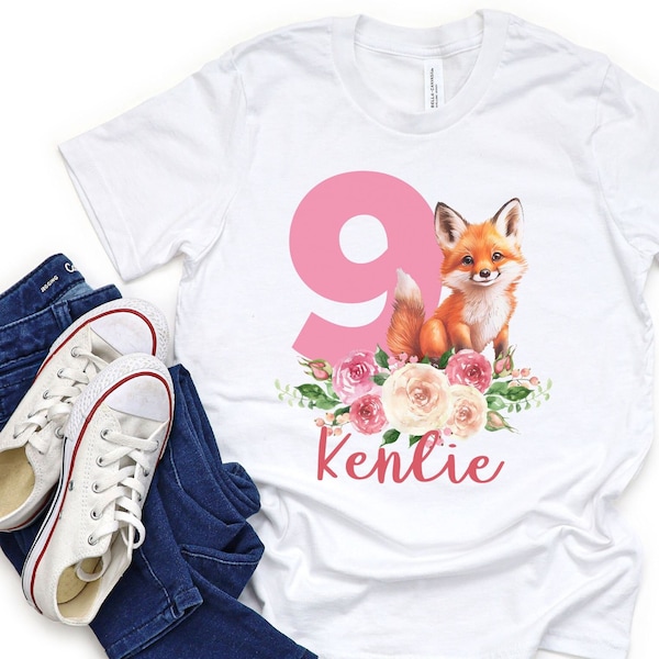 Custom Floral Fox Birthday Shirt, Girl's Fox Birthday Tee, Birthday Fox Shirt, Custom Birthday Shirt, Floral Woodland Birthday