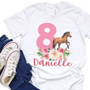 Custom Floral Horse Birthday Shirt, Girl's Horse Birthday T-Shirt, Birthday Girl Horse Shirt, Custom Birthday Shirt, Floral Horse Birthday