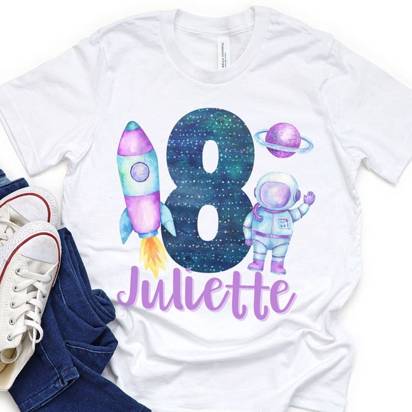 Custom Outer Space Birthday Shirt, Girl's Astronaut Birthday T-Shirt, Birthday Girl Space Shirt, Custom Birthday Shirt, Outer Space Birthday