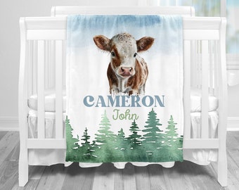 Cow Personalized Blanket, Baby Boy Name Blanket, Name Blanket, Custom Name Blanket, Cow Blanket, Cow Name Blanket, Boy Farm Blanket