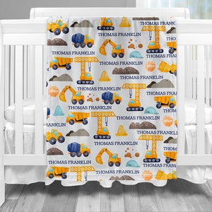 Construction Personalized Blanket, Baby Boy Name Blanket, Name Blanket, Custom Name Blanket, Trucks Blanket, Construction Name Blanket