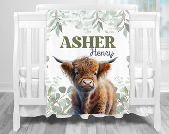 Highland Cow Personalized Blanket, Boy Name Blanket, Name Blanket, Boy Blanket, Highland Cow Blanket, Cow Name Blanket, Boy Farm Blanket