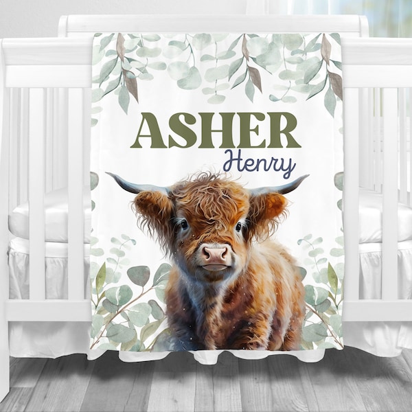 Highland Cow Personalized Blanket, Boy Name Blanket, Name Blanket, Boy Blanket, Highland Cow Blanket, Cow Name Blanket, Boy Farm Blanket