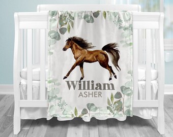 Horse Personalized Blanket, Baby Boy Name Blanket, Name Blanket, Custom Name Blanket, Horse Blanket, Cowboy Name Blanket