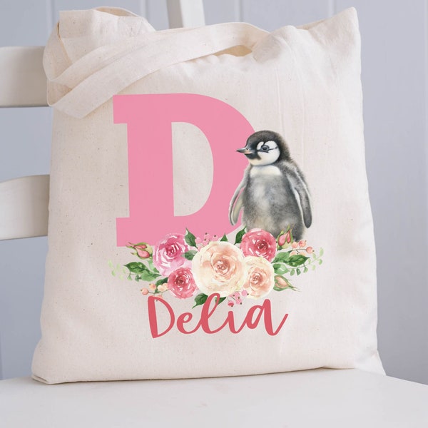 Personalized Penguin Tote Bag, Penguin Tote, Penguin Bag, Penguin Name Tote, Kids Personalized Bag, Kids Busy Bag, Penguin Busy Bag