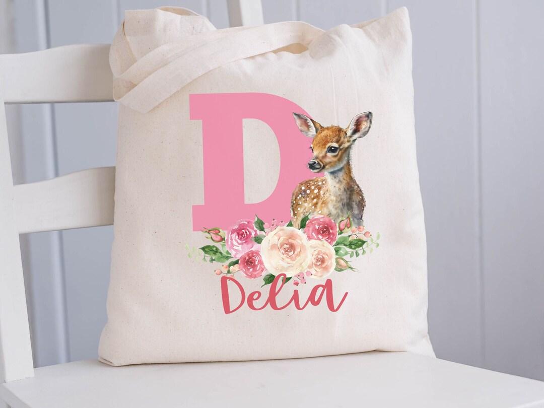 Personalized Deer Cub Tote Bag, Deer Tote, Deer Bag, Deer Name Tote, Kids Personalized Bag, Kids