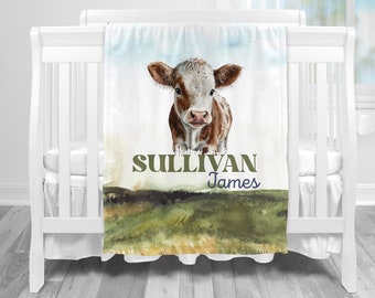 Cow Personalized Blanket, Baby Boy Name Blanket, Name Blanket, Custom Name Blanket, Cow Blanket, Cow Name Blanket, Boy Farm Blanket