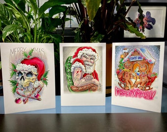 Mortez Tattoo Christmas Cards | Holiday Cards | Tattoo Artist | Packs of 3, 6, 9