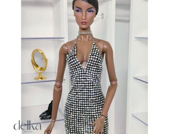 Metallic Kleid Fashion Royalty, schwarzes Kleid Mode Puppen 1:6 Maßstab, 12 Zoll Puppe Zubehör, schwarzes Kleid Puppe