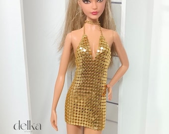 Metallic Mini Dress for Model Muse Barbie, 1:6 Scale