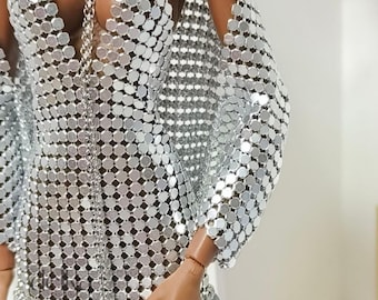 Giacca metallica da 12 pollici per bambole Fashion Royalty, giacca bolero in rete in scala 1:6 per bambole di moda