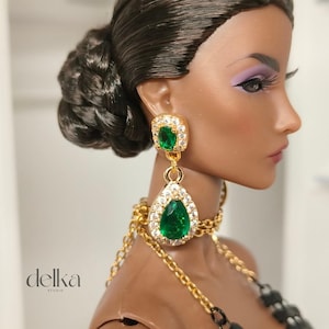 12 inch earrings for Fashion Royalty dolls, 1:6 Scale Gold Jewel earrings for Fashion Dolls, gift for dolls collector