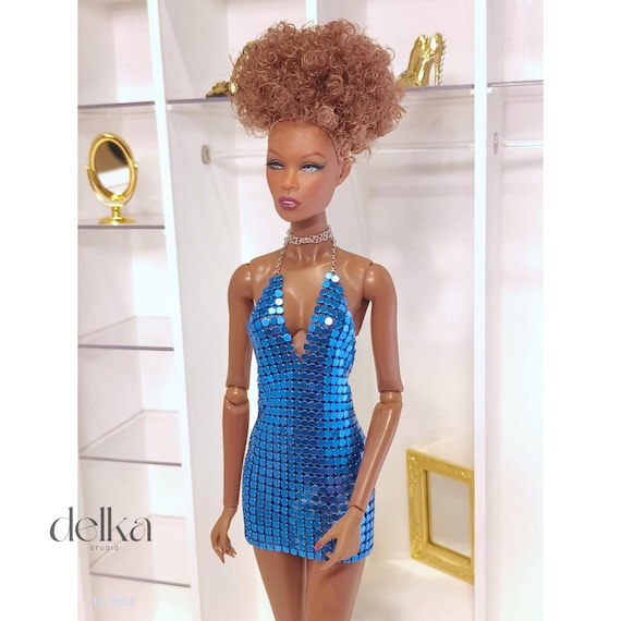 knee length dresses for ladies Barbie Fashionistas Doll, Petite, Long Purple Hair & Purple Metallic D –  Square Imports main image 1