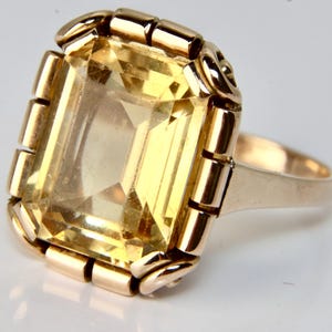 1925/35 Art deco Germany handcrafted Ring Yellow gold 14 kt./585 with emerald cut natural Citrine 11.00 Ct.(AAA) Gift for her/him Celebrity