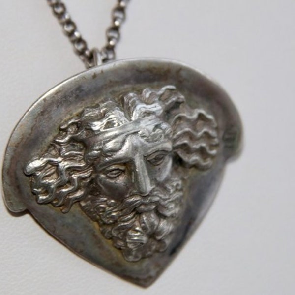 ca. 1900 Antique large Silver Pendant with necklace of Greek mythology Zeus