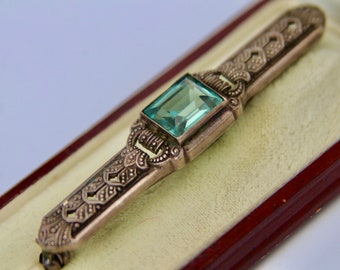 1920s Art Deco handcrafted Silver Brooch set with Blue Green Spinel ca. 3.06ct. Broche Argent Zilver  "835"