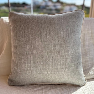 Handmade Blue/Grey Slub Weave Cushion Cover with Contrast Cream Welting, 20&quot; Square
