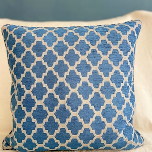 Handmade Patterned in Blue/Grey Fabric Cushion Cover, 19.5&quot; Square.