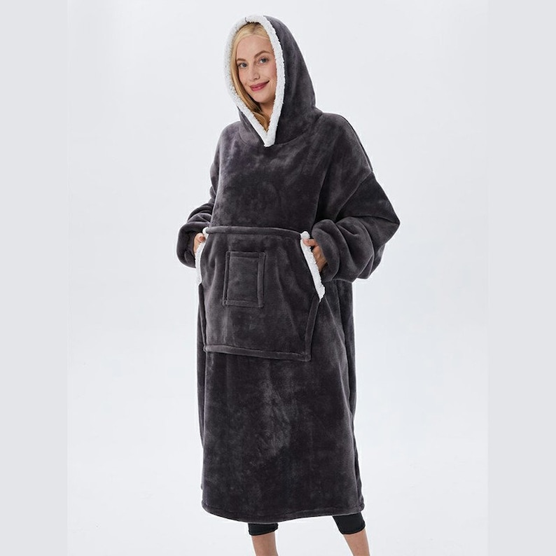 Grey Oversized Blanket Hoodie and Reversible Plush Sherpa Big - Etsy UK