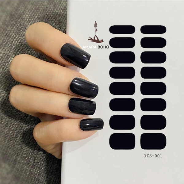 Black Solid Semi-Cured Gel Nail Wraps / Nail Strips / Nail Stickers / Nail Art / Hand and Toe Stickers / BOHONAIL