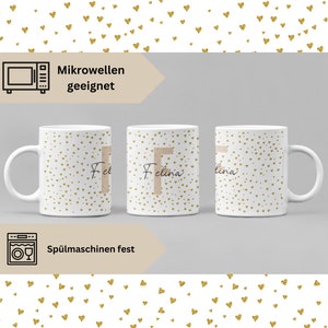 Taza personalizada | Copa con nombre | Taza de café | Taza de té personalizada | Dorado con corazones | Corazones personalizados individualmente