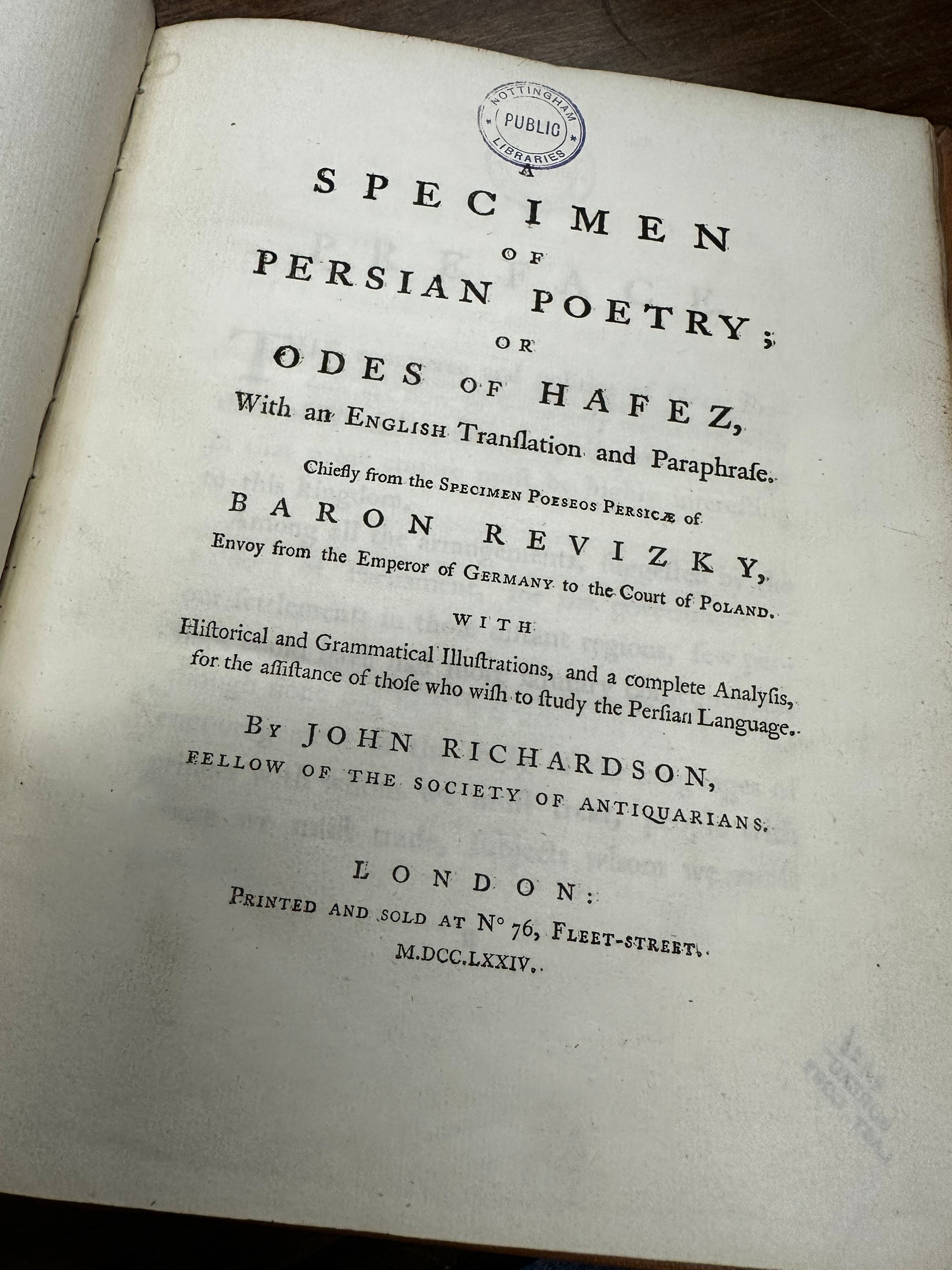 A Specimen of PERSIAN POETRY or Odes of Hafez With an English Etsy