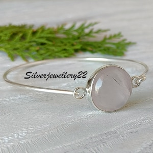 Rose Quartz Bangle, 925 Sterling Silver, Handmade Bangle, Gemstone Bangle, Gift For Love, Relationship Gift, Birthday Gift, Gift For Love.