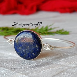 Lapislazuli Armreif, 925 Sterling Silber, handgemachter Armreif, stilvoller Armreif, Geschenk für Mutter, Edelstein Armreif, handgemachter Schmuck, einzigartiger Armreif