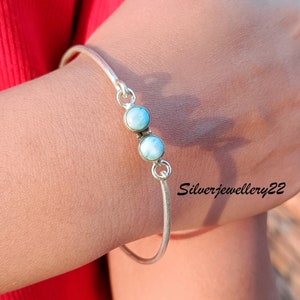 Adjustable Larimar Bangle: 925 Sterling Silver Gemstone Bracelet