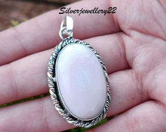 Handmade Pink Opal 925 Sterling Silver Pendant, Women's Jewelry