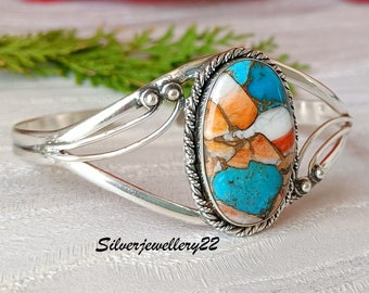Oyster Copper Turquoise Bangle, 925 Sterling Silver Bangle, Gorgeous Bangle, Stylish Bangle, Gemstone Bangle, Gift For Her, Fabulous Bangle.