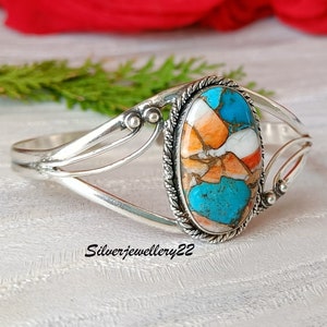 Oyster Copper Turquoise Bangle, 925 Sterling Silver Bangle, Gorgeous Bangle, Stylish Bangle, Gemstone Bangle, Gift For Her, Fabulous Bangle.