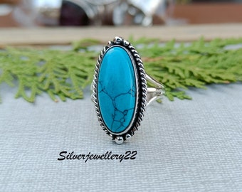 Handmade Turquoise Ring: 925 Sterling Silver Boho Band