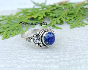 Handmade Lapis Lazuli Ring: 925 Sterling Silver Boho Jewelry