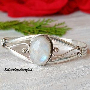 Handmade Moonstone Bangle: 925 Sterling Silver Boho Jewelry